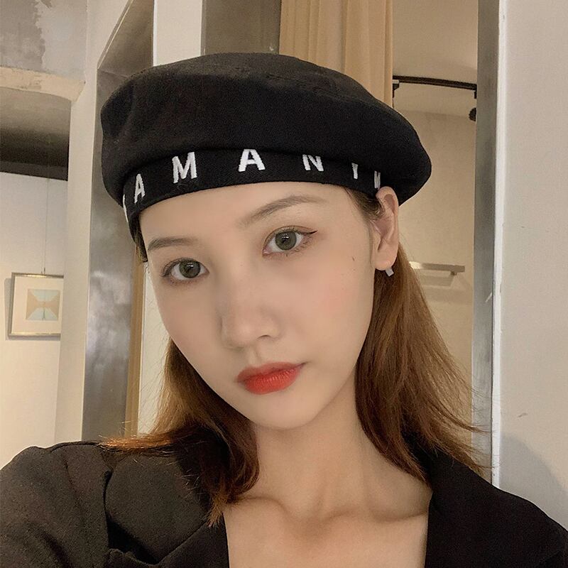 ブラック刺繍サマー薄手スタンダードカジュアル レトロ 帽子 夏物 ベレット ヘアアクセサリー ブラック・アイド・ピーズ40413656400