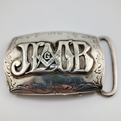 [M1283]  Antique 1920's フリーメイソン 純銀 ベルト バックル