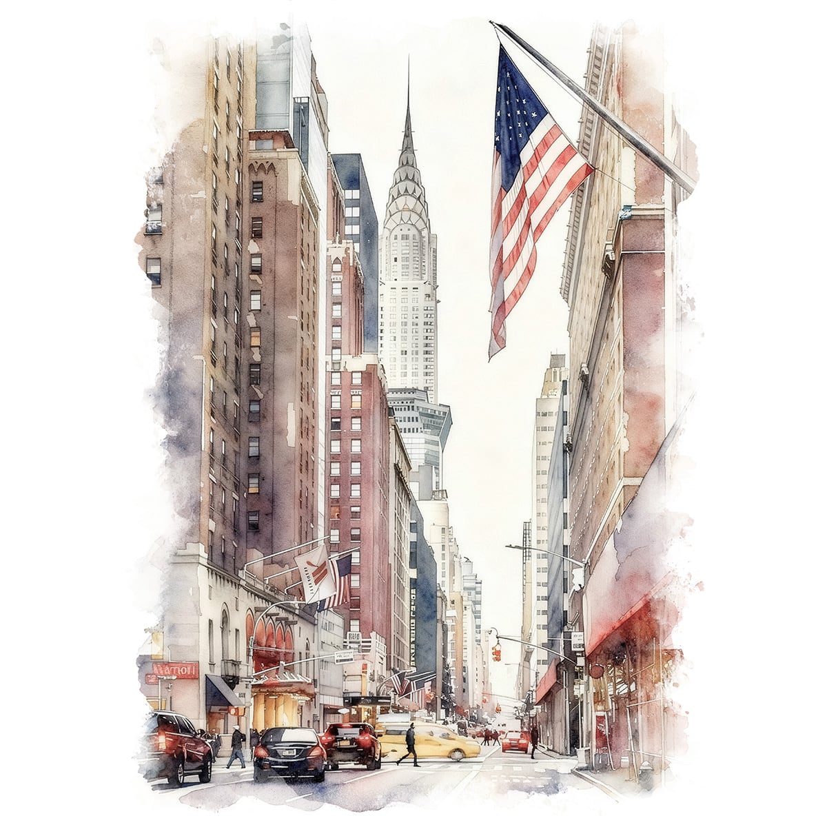 絵画 風景画(街並み) アメリカ ニューヨーク インテリアアート額付き