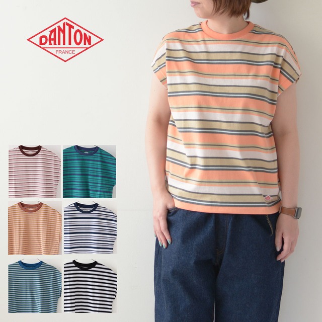 DANTON [ダントン] W DOLMAN SLEEVE S/S T-SHIRT BODER [DT-C0202TCB-B]ドルマンスリーブS/STシャツボーダー・コットンTシャツ・ボーダーTシャツ・ドルマンスリーブ・ルーズフィット・ルーズTシャツ・ビックTシャツ・LADY'S [2023SS]