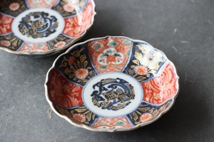 九谷焼 色絵 花菱七宝文 稜花 小皿 通りもの/Kutani small plate