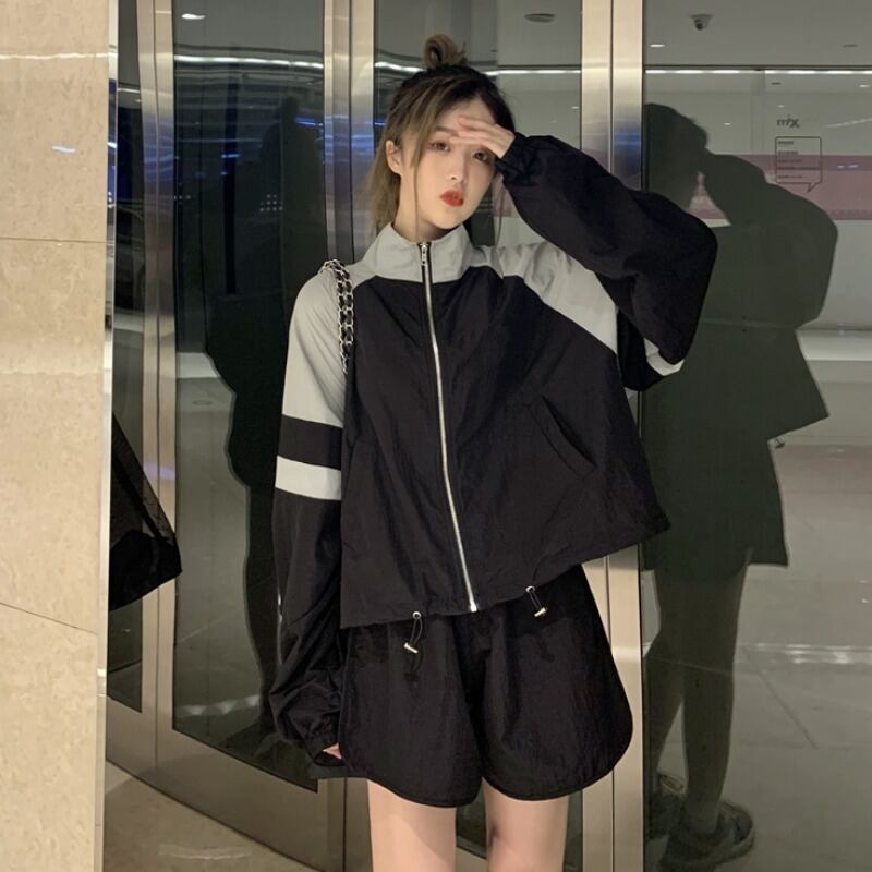 スプリングオータムレッドルーズジャケット カジュアルショーツ 春物 秋物 ブルマー YY-ファッション28173806447