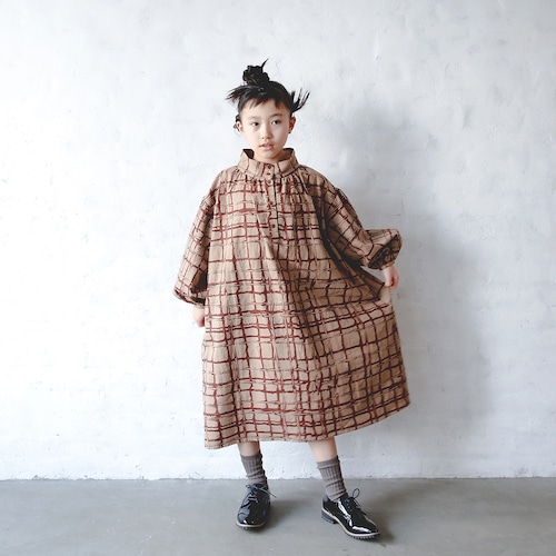 Chocolate check back gather OP    kids XXL(140-150)  /  Mocha