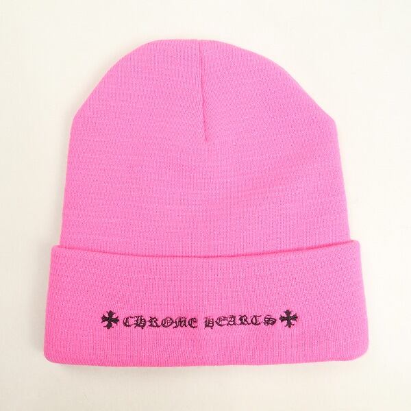 Chrome Hearts ピンク ニット帽　ビーニー ＋CHROME HEARTS＋ 3 CROSS PINK BEANIE クロス ピンク ニット帽