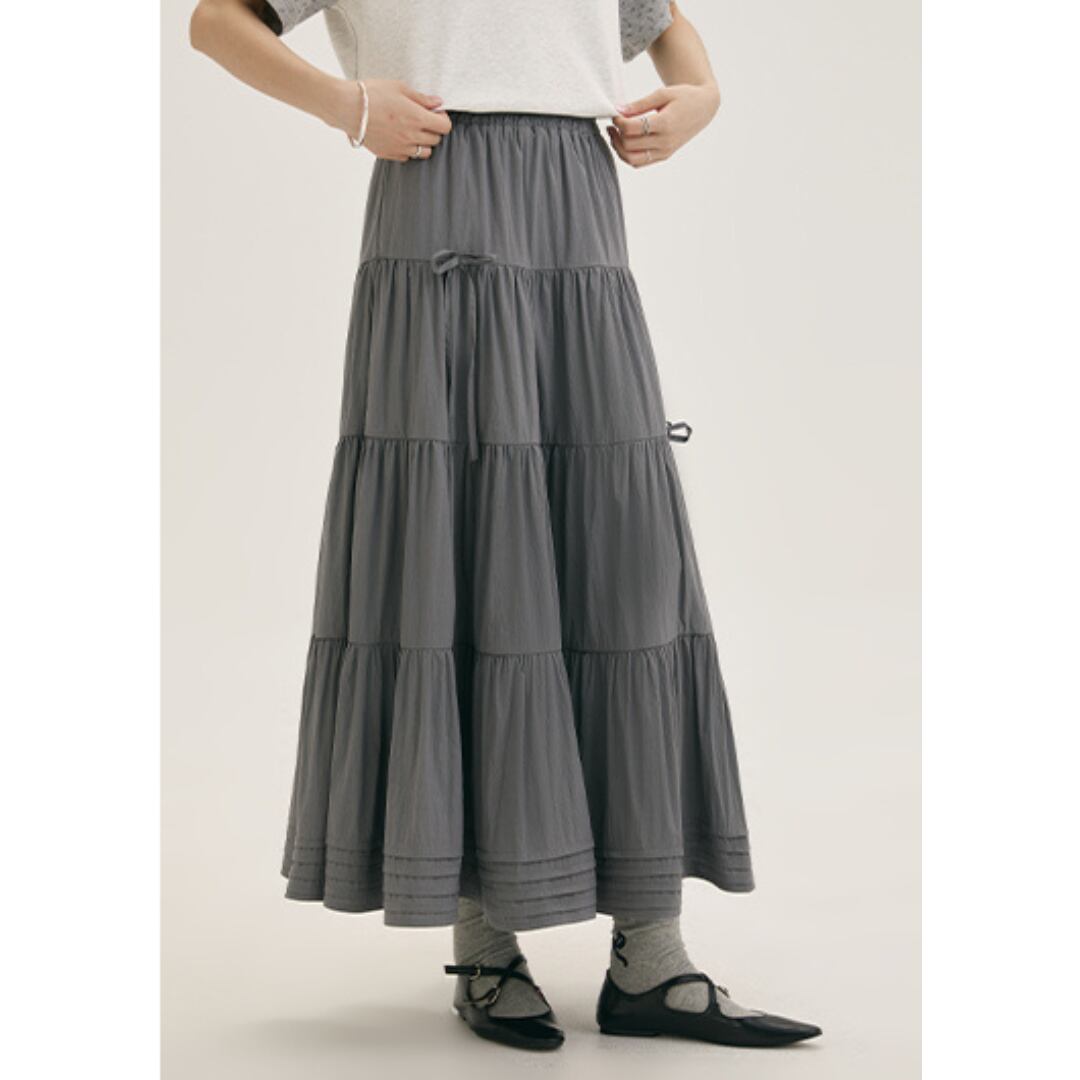 gray high waist a line half cake skirt