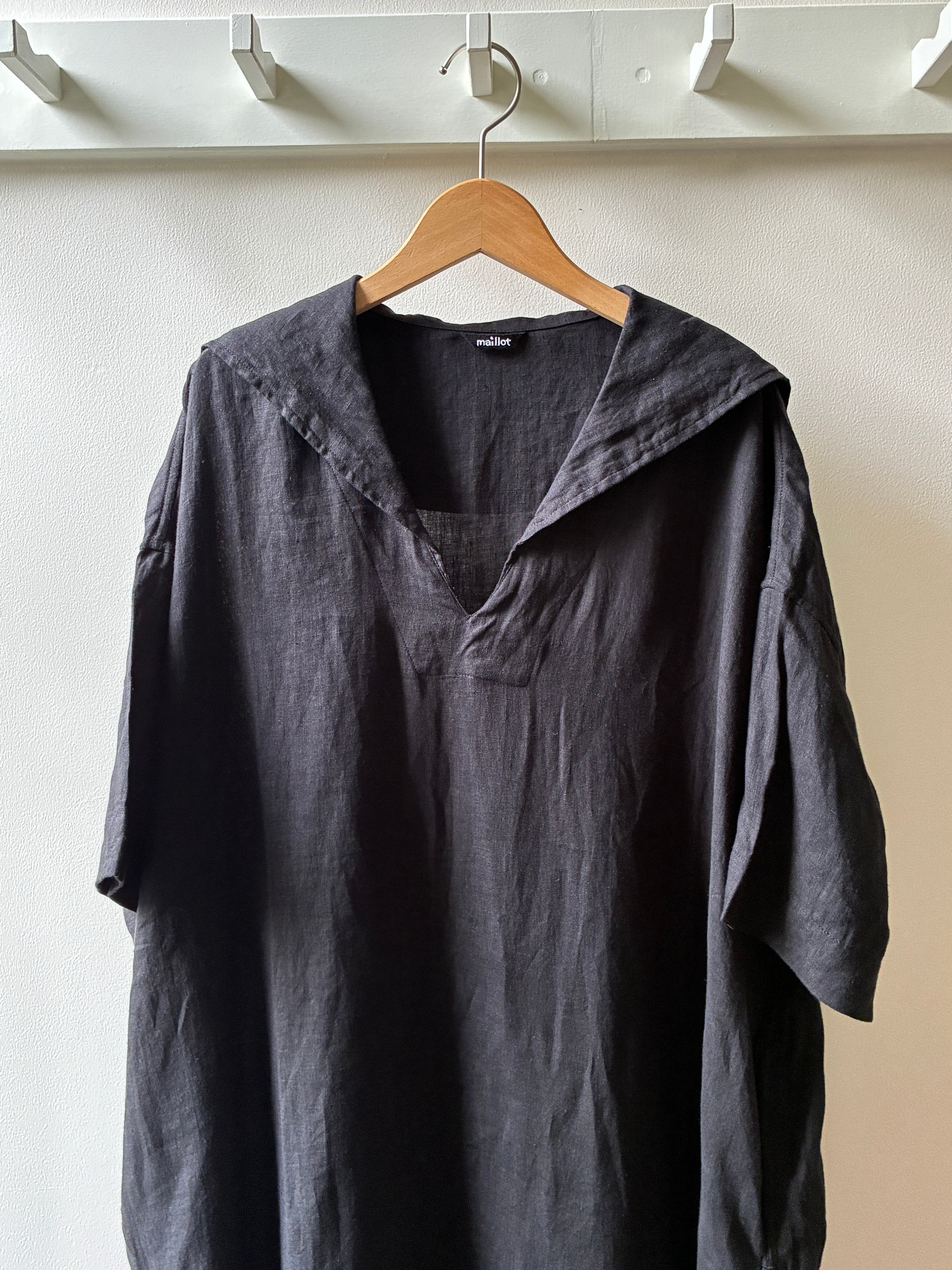 maillot マイヨ リネンサロペット ブラック maillot【マイヨ】フレンチリネン・セーラーOP (ブラック) | SUMMER HOUSE