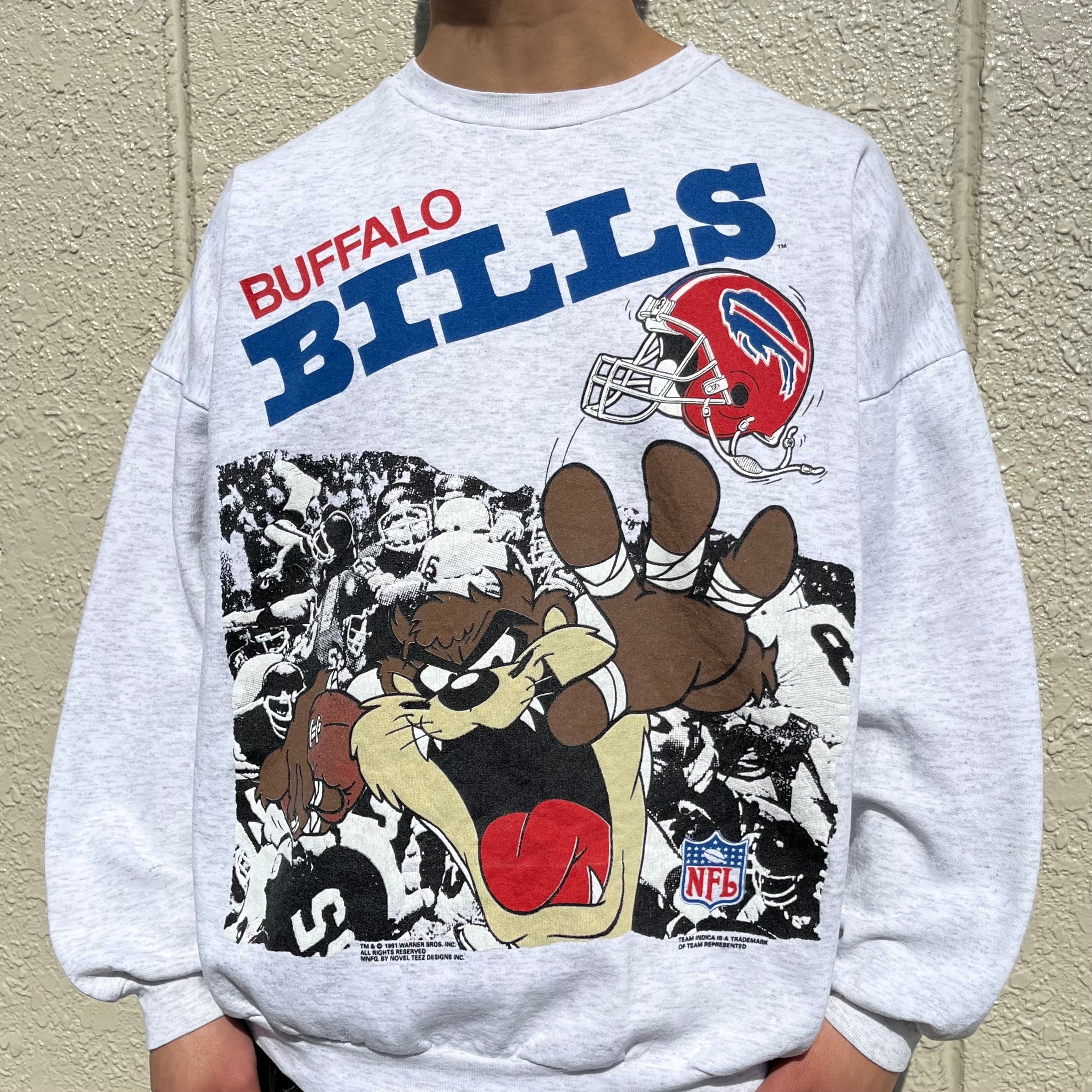 90sヴィンテージ古着NFL BULLSビルズアートプリントスエットトレーナー-