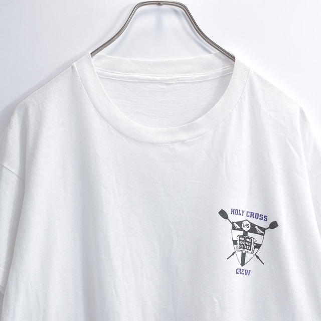 80～90s Holy Cross ホーリークロス大学 エンブレム ボーダーデザイン Tシャツ カレッジ CREW アメカジ ホワイト ヴィンテージ 半袖 ビンテージ USA アメリカ古着 メンズM相当