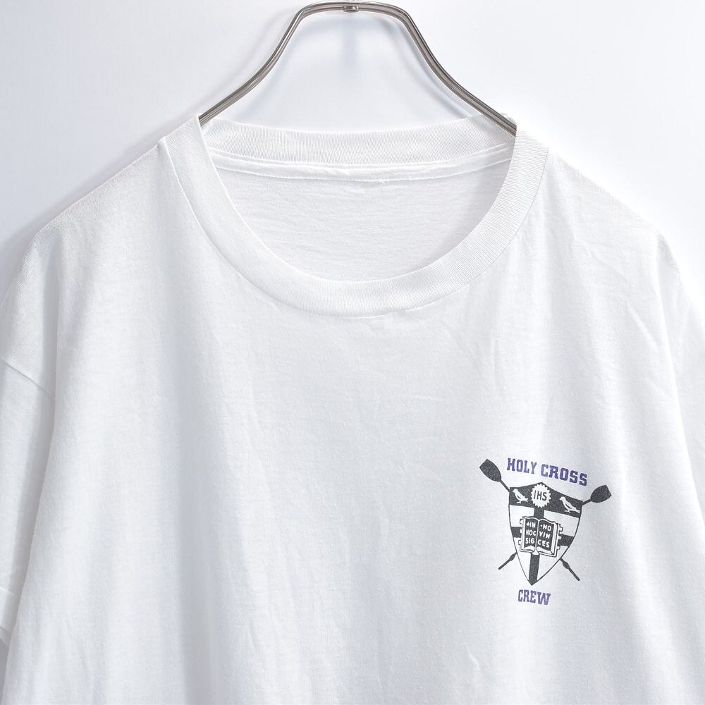 80~90s Holy Cross ホーリークロス大学 エンブレム ボーダーデザイン Tシャツ カレッジ CREW アメカジ ホワイト ヴィンテージ 半袖 ビンテージ USA アメリカ古着 メンズM相当
