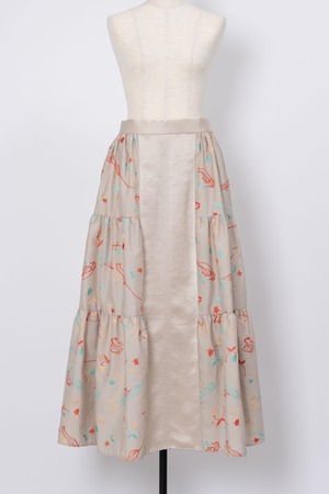 Flower Mirror Embroidery Skirt　BEIGE