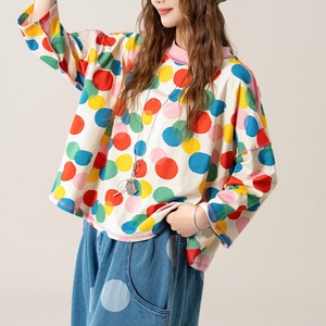 ドット柄七分袖Tシャツ 3col H 260149