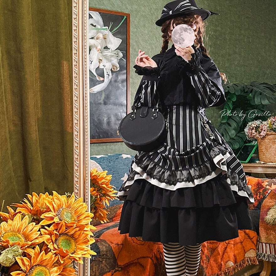 SEASONZ 予約商品 ゴスロリ ハット 帽子 長つば ストライプリボン エレガント ダークゴシック 病みかわいい 原宿系 ゴスロリ服 ロリィタ服