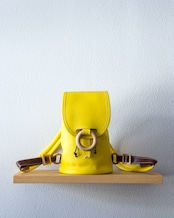 【展示品セール40%OFF|1点限り】WAKKO -わっこ- レザーミニリュック S(イエロー)|旭川木工リング留め具/2WAY