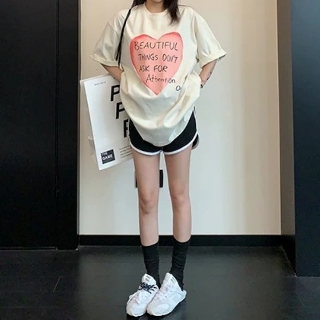 ビッグハートレタープリントルーズラインTシャツ 2col R02445
