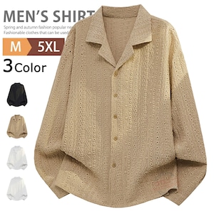 長袖シャツ オープンカラーシャツ シャツ 長袖 メンズ 3色 M-5XL 羽織り メッシュ シャツジャケット ビジネス ゴルフ 26LT1100