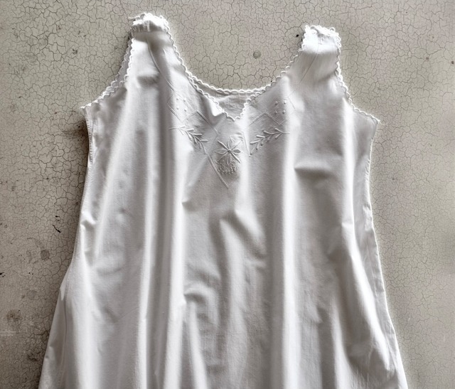 フランス 1900s アールデコ的花星守衛のいるモノグラムワンピース アンティーク