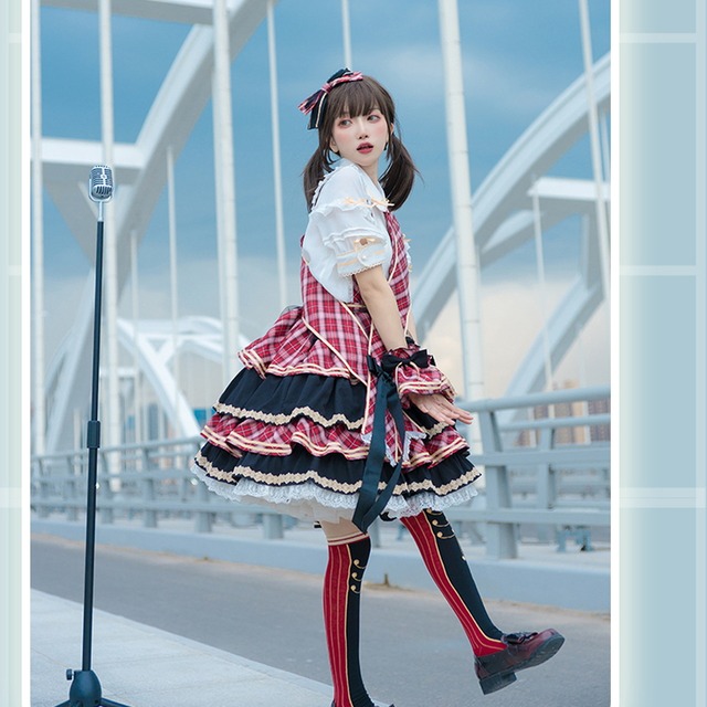 With U オールインワン チェック柄 フリル リボン アイドル 甘め ロリィタ コンカフェ ステージ衣装 アキバ系 10代 代 モード 系ファッション専門店 With U