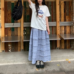 tiered check long skirt　J00475