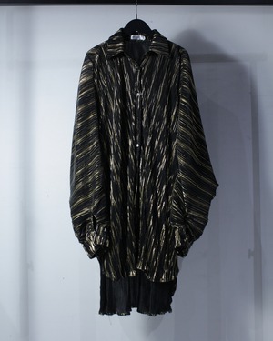 【Caka BLACK】Gold Stripe Vintage Loose L/S Pleats Shirt