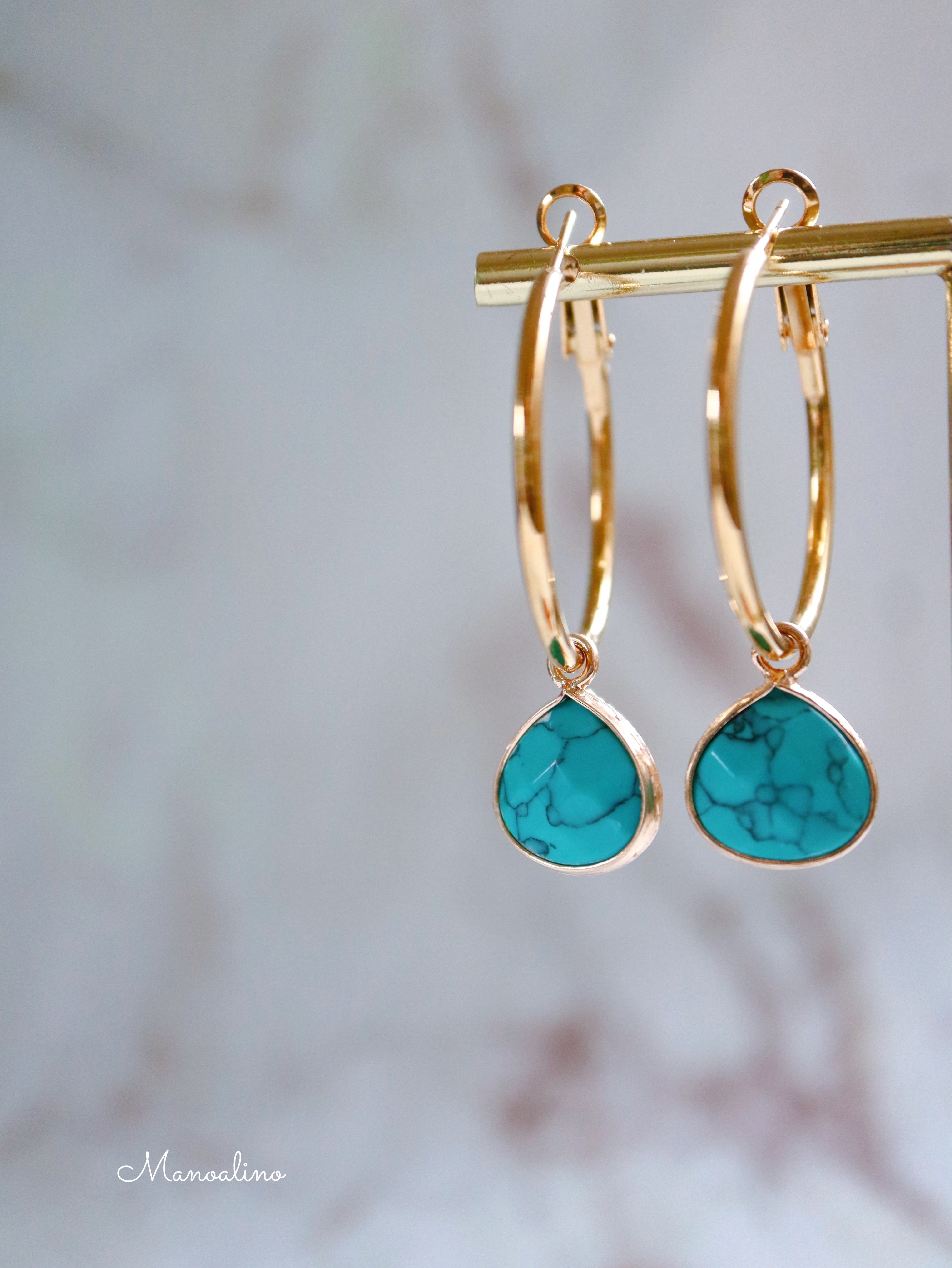 Hawaiian hoop earring turquoise(ぷっくりマロンシェイプターコイズ