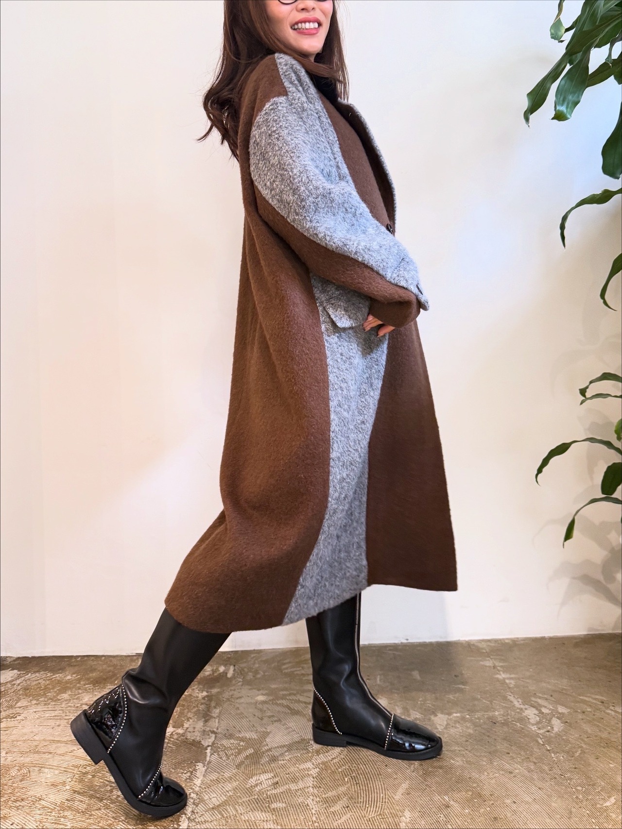 エイミーロウ  Eimee Law Ｗシャギー配色ロングコート