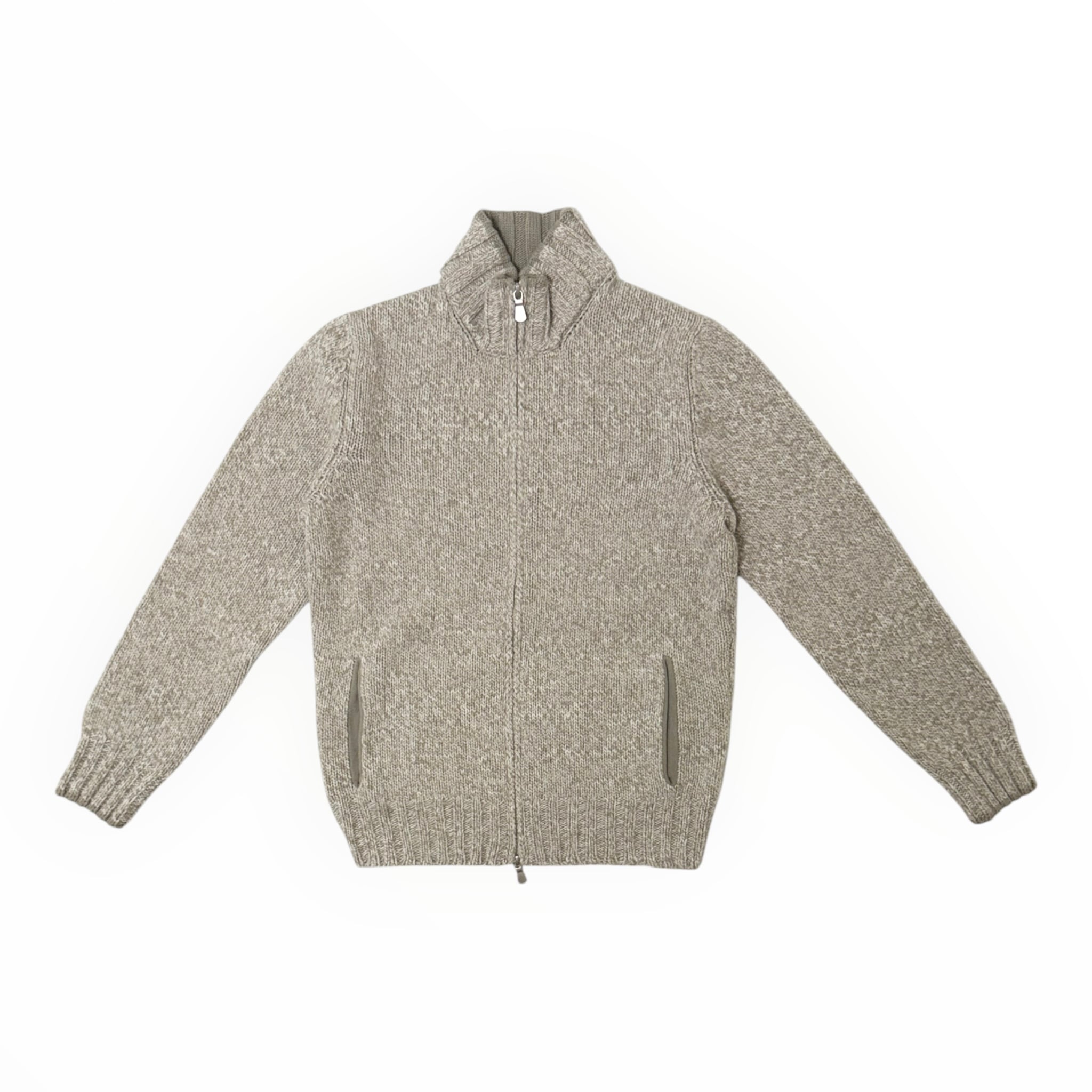 GranSasso(グランサッソ) Stand Collor Melange Wool Knit Blouson(10178/25706/970)/BEIGE