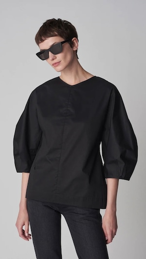 CO -Bubble Sleeve Top in Cotton Poplin- : BLACK,