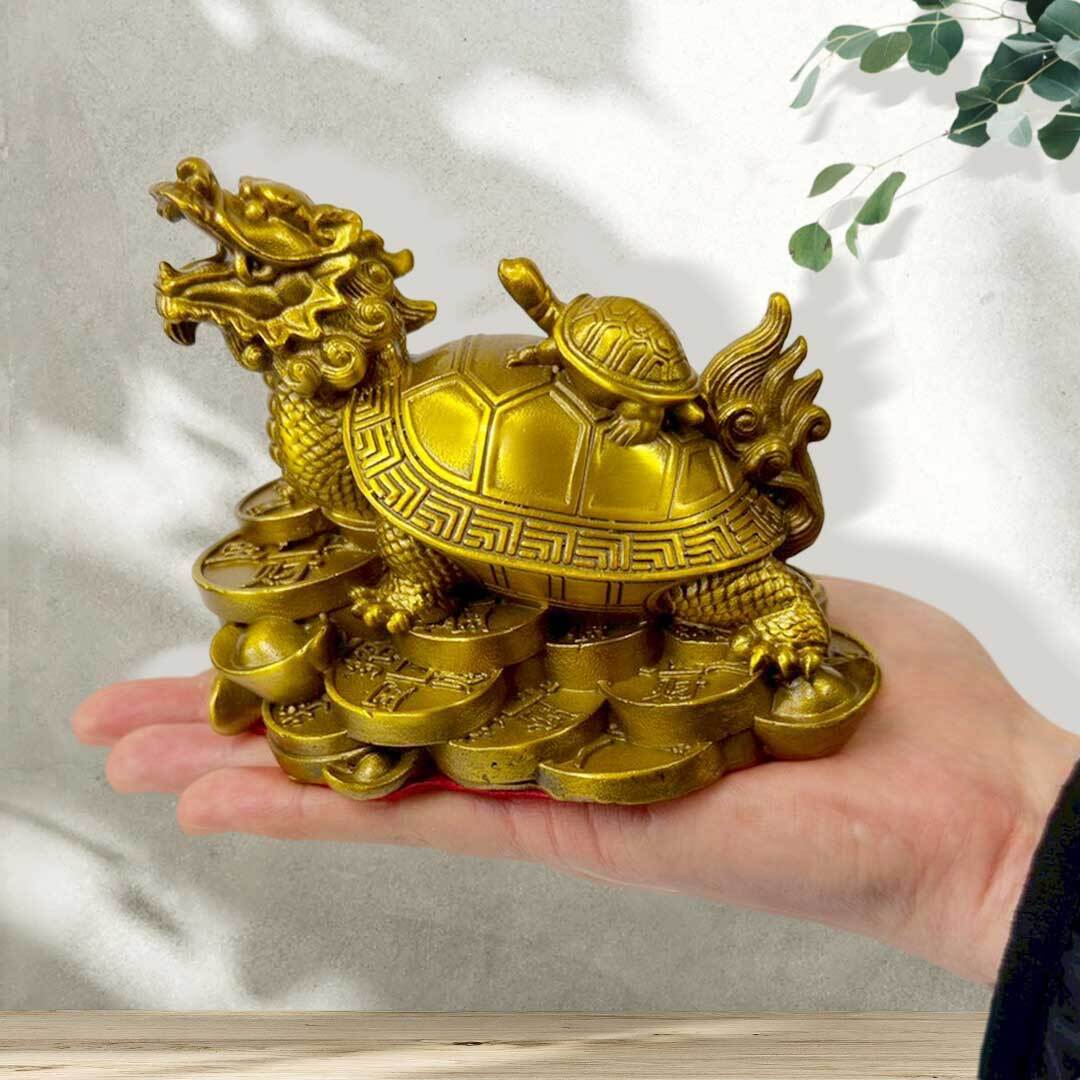 風水 龍亀 ロングイ 置物 銅 ブロンズ ゴールド ドラゴン タートル 亀