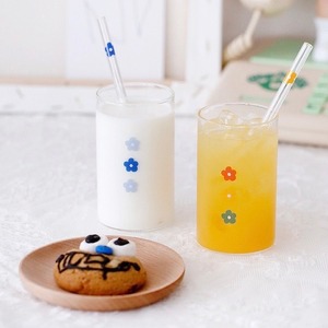 petit flower glass cup 300ml straw set 2colors / 韓国 レトロ コップ