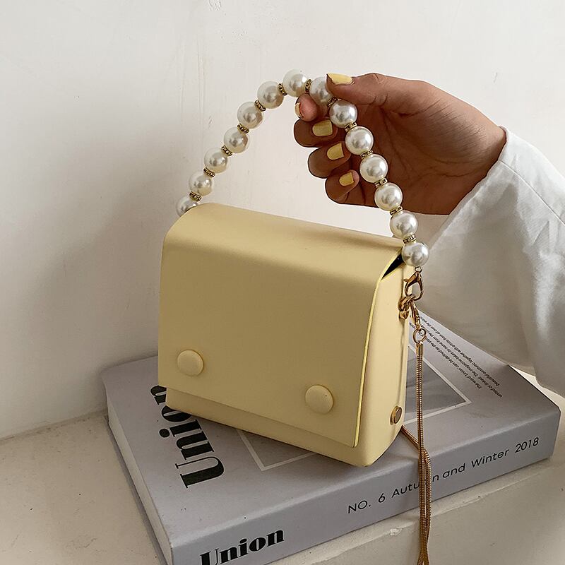 ミニチェーン サマーレッドパール 夏物 クロスボディ 真珠 スクウェア 手作りハンドバック66411626625