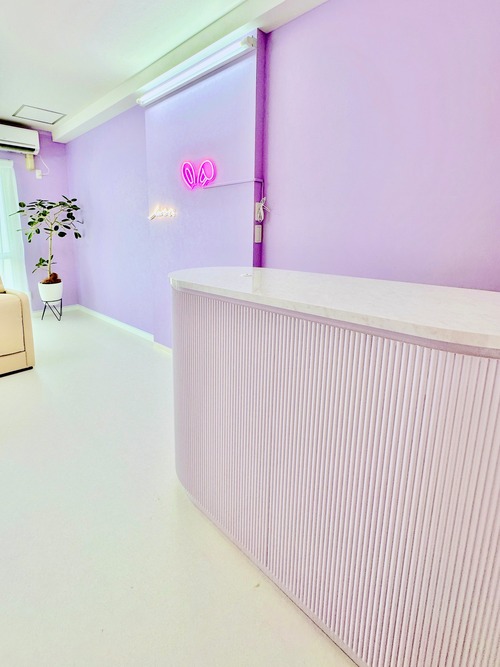 美容室向けレジカウンター　オーバル型・アールカウンター　（ラベンダー）W1300　オーダーメイド家具店舗什器