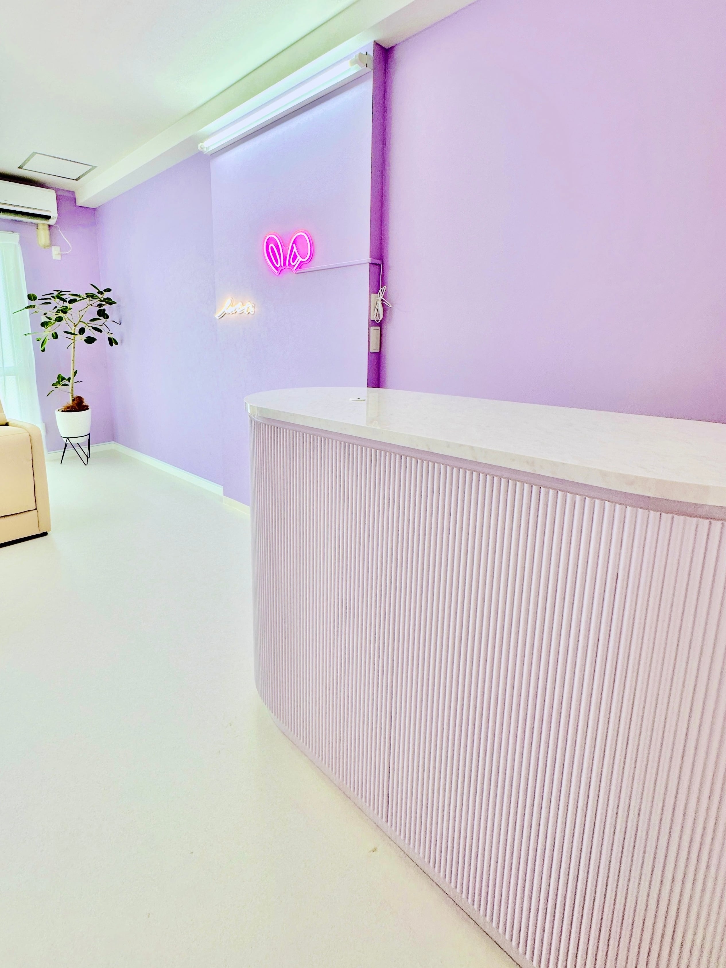 美容室向けレジカウンター オーバル型・アールカウンター (ラベンダー)W1300 オーダーメイド家具店舗什器