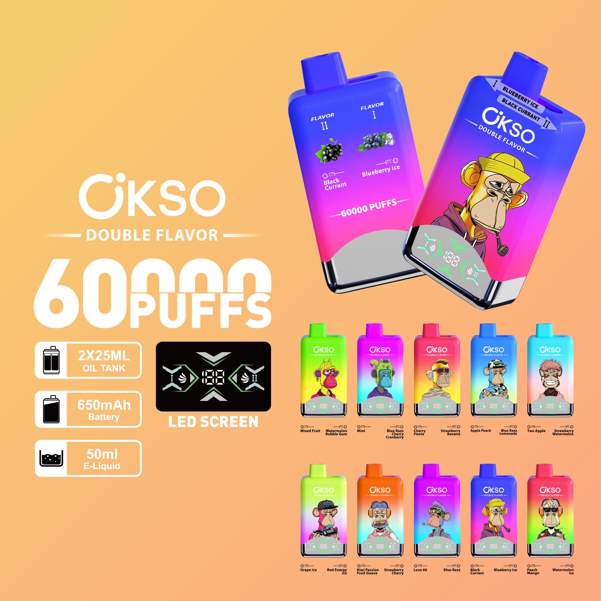 Okso 60000puffs Eパフ ニコパフ 禁煙サポート / BLUE RAZZ ⇄ LOVE 66