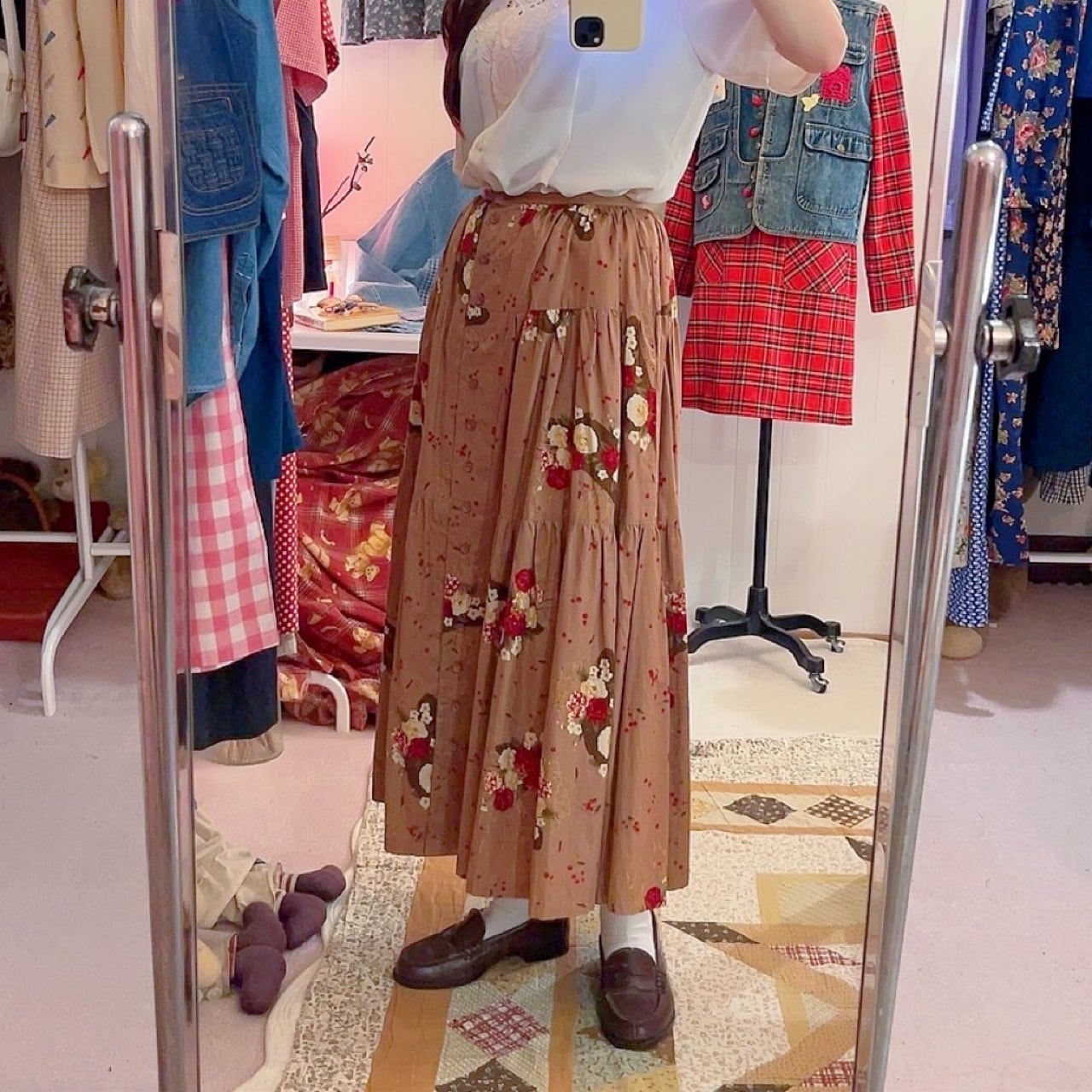 KETTY / pink purple flower tiered skirt