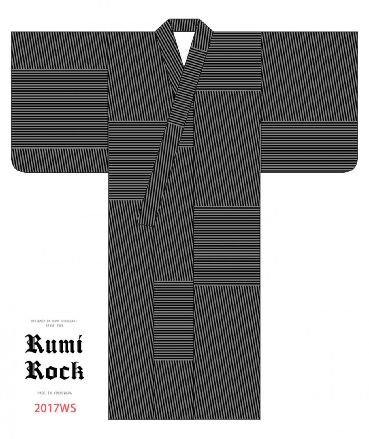 【受注商品】Rumi Rock キモノ「変わり縞」グレー　[A635]