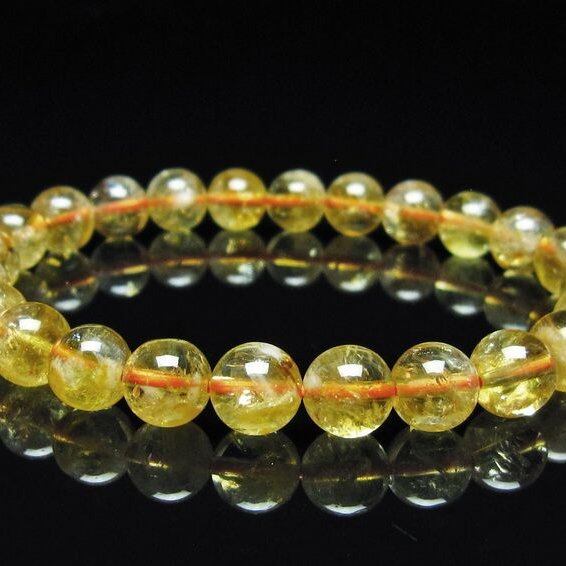 シトリン ブレスレット 虹入り 8mm シトリンクォーツ ブレス メール便可 一点物 111-50405
