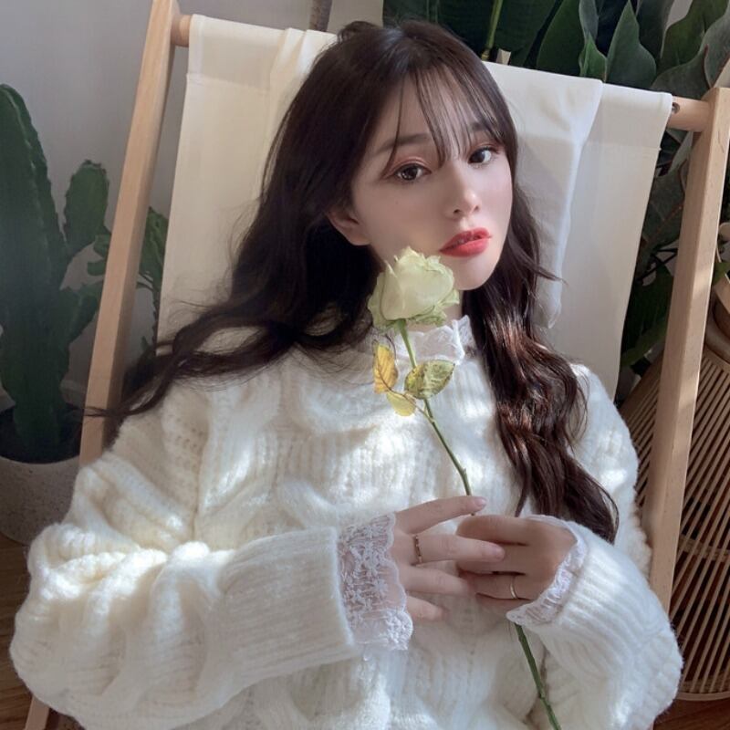 ラウンドネックプルオーバー セーター レディーススタイルニットトップス ロング ウィンター 冬物 Oネック 萌量不足75992436944