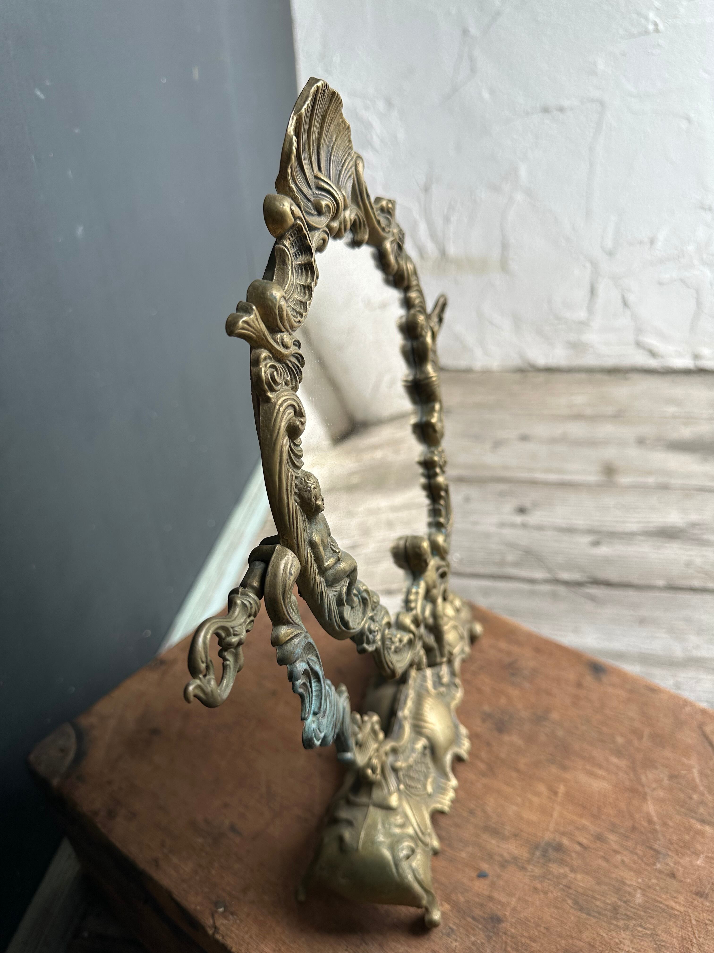 フランスアンティーク天使の卓上ミラー 鏡 | Brocante de La Cocotte
