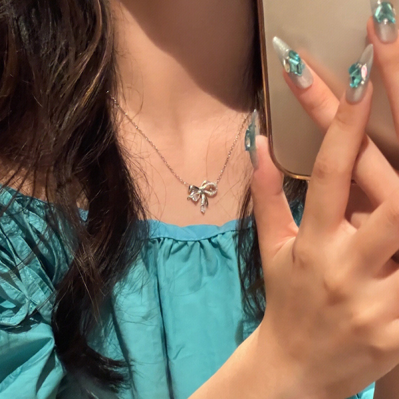 おしゃれ キラキラ 結び目 蝶々 シルバー ネックレス - 6