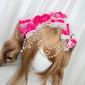 ♡ 姫GAL パールチェーン 薔薇付きリボンヘアクリップ rose pink ♡