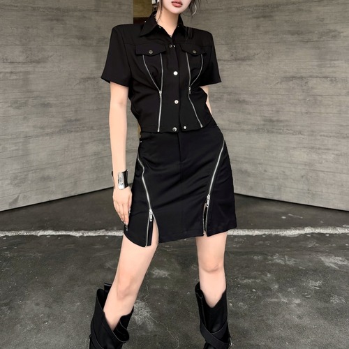 zip tops and mini skirt set up / l0785