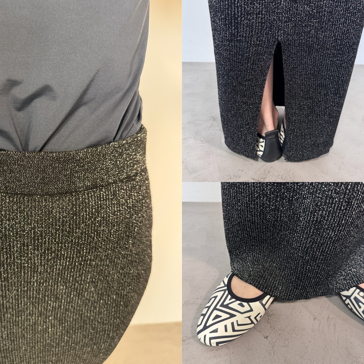 ラメバックスリットタイトSK/ブラック