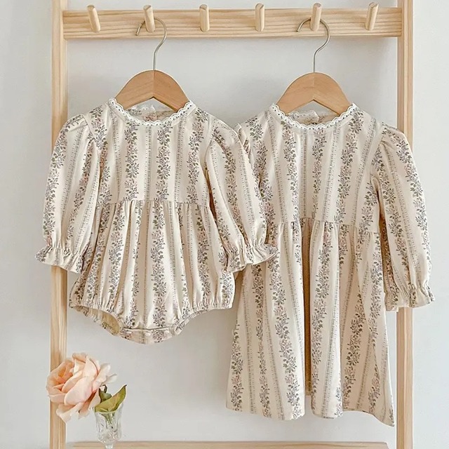 【取寄】strip line flower rompers