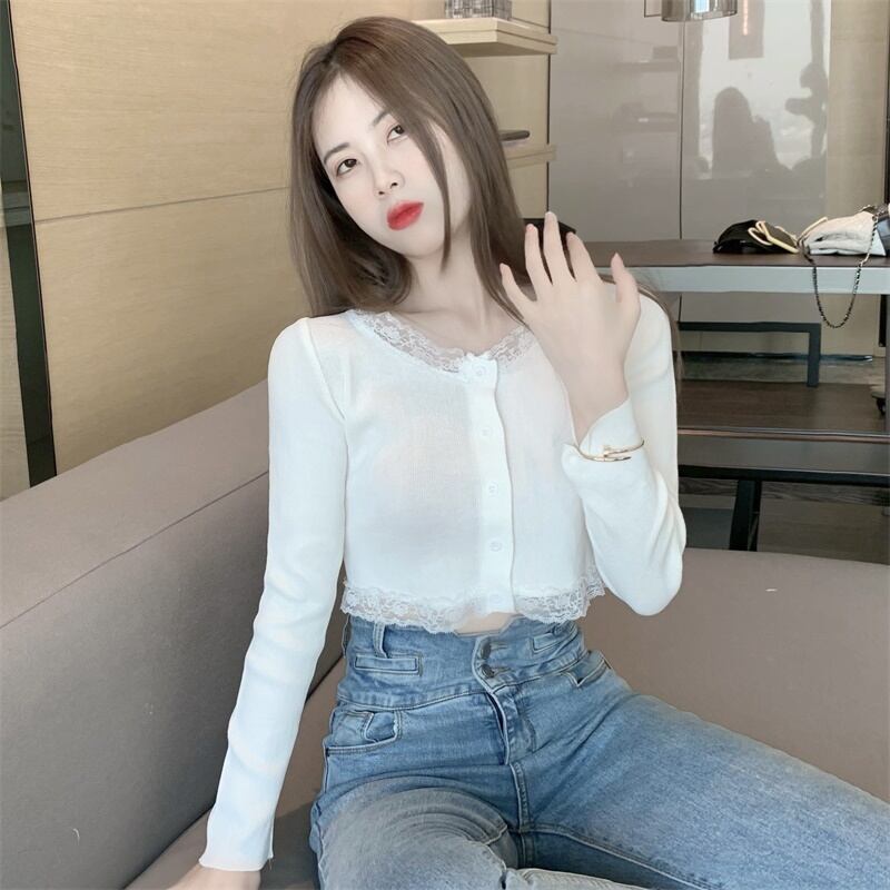薄手レースショートニットカーディガンスリム長袖スリーブブラウス レディースサマー ロング 夏物 ドラファッションホール88653509438
