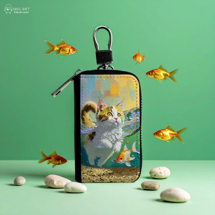 手のひらの中の絵画展~子猫と金魚~ スマートキーケース キーカバー キーホルダー プチギフト