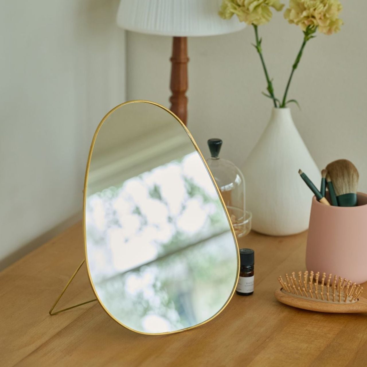 空間に溶け込む ブラスエッジスタンドミラー Bタイプ