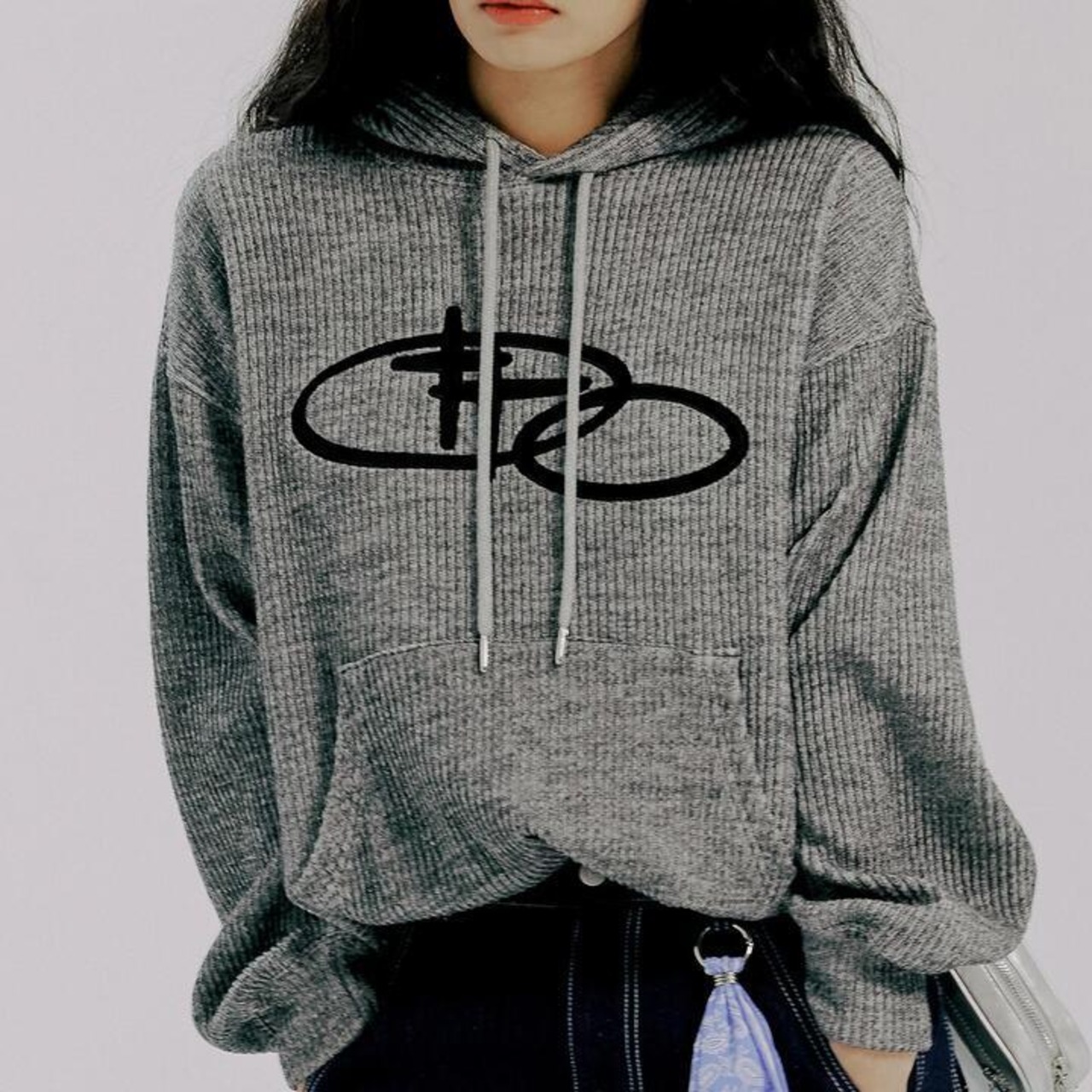 SHINING LOGO KNIT HOODIE_GREY