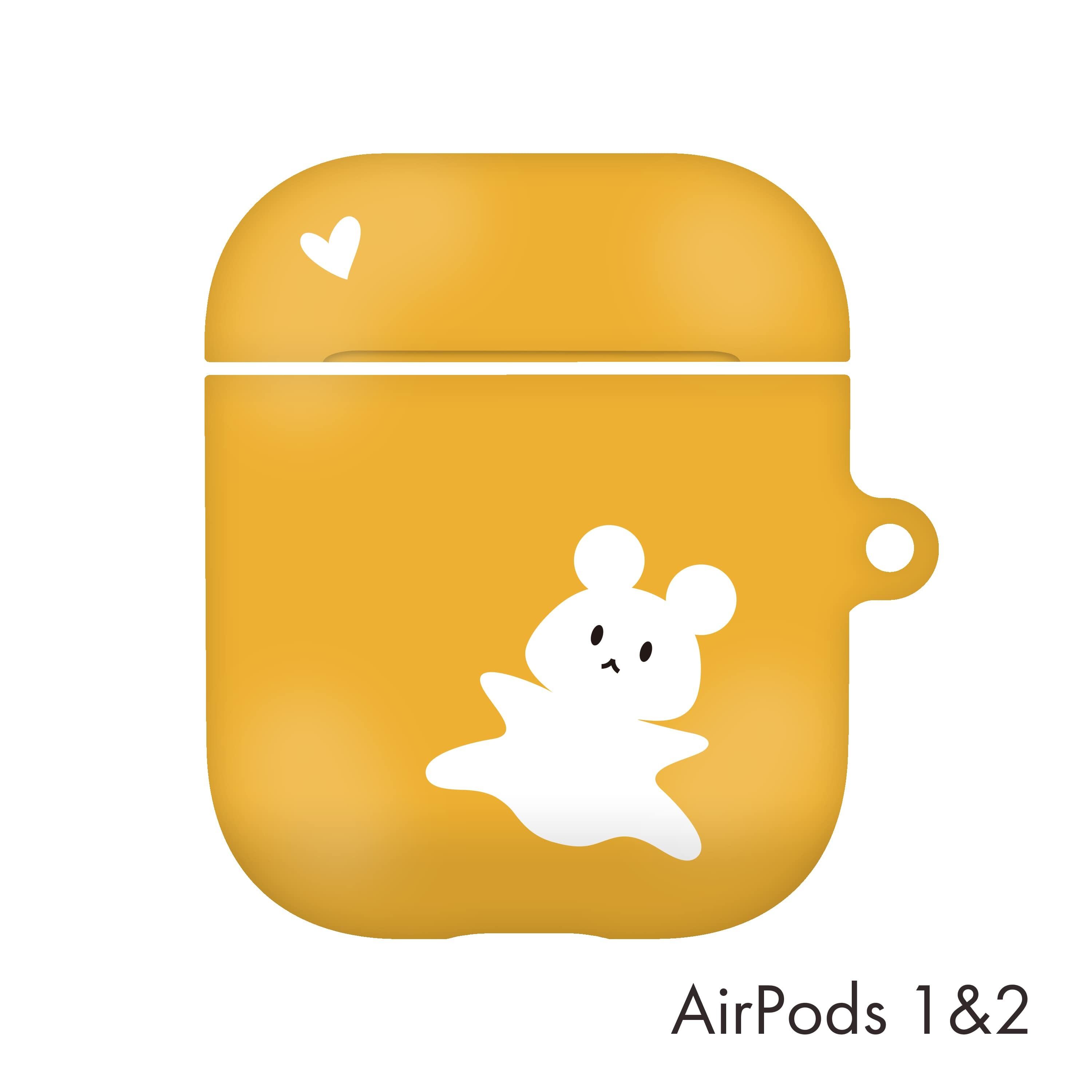 韓国 AirPodsケース [YK_goods] 可愛い くま キャラクター デザイナーズ エアーポッズ 第1・2世代用 カバー 幽霊 GHOST ハート 黄 (YK03)