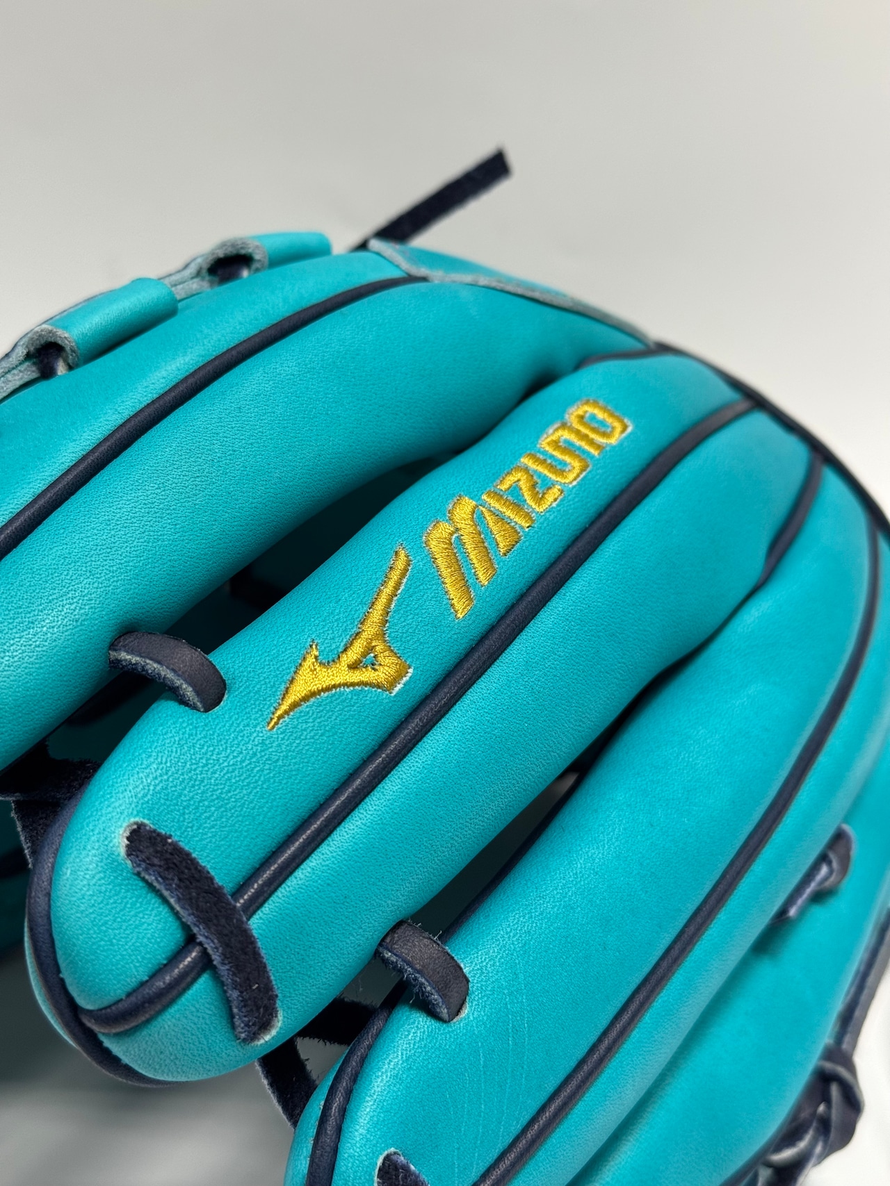 MIZUNO PROーミズノプロ 軟式グローブ ミチイ店舗別注オリジナルグラブ 右投げ用 内野手AXIモデル 5mm大 ヒスイ/Dブルー×Dブルー タータン1ウェブ・画像9