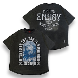 T.C.R JESUS RAVES  VINTAGE WASHED S/S TEE - BLACK